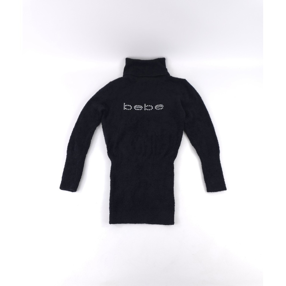 Bebe Crystal Logo Turtle Neck Black Soft Sweater Vintage Y2K Size XS / small